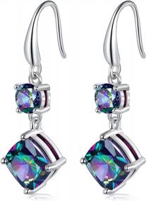 img 4 attached to Rainbow CZ Dangle Earrings For Women 18K White Gold Plated Created Mystic Topaz Drop Earring Hypoallergenic Jewelry Gifts For Her With 3 Round Created Mystic Topaz 5/6/7Mm