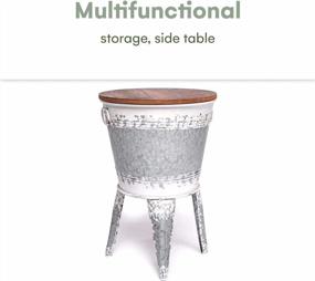 img 1 attached to Distressed White Farmhouse Accent Side Table - Galvanized Rustic Coffee Table With Metal Storage Ottoman Wood Cover & Stand Decor Bench Legs (Set Of 1)