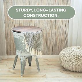 img 3 attached to Distressed White Farmhouse Accent Side Table - Galvanized Rustic Coffee Table With Metal Storage Ottoman Wood Cover & Stand Decor Bench Legs (Set Of 1)
