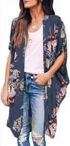 img 4 attached to Ivay Womens Floral Kimono Duster Cardigans Short Sleeve Draped Oversized Beach Cover Up Cape