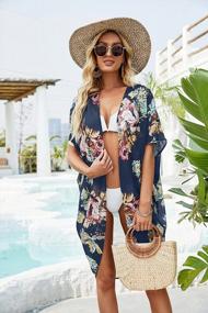 img 2 attached to Ivay Womens Floral Kimono Duster Cardigans Short Sleeve Draped Oversized Beach Cover Up Cape