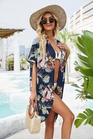 img 1 attached to Ivay Womens Floral Kimono Duster Cardigans Short Sleeve Draped Oversized Beach Cover Up Cape