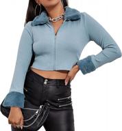 шикарно и уютно: винтажные женские рубашки с длинным рукавом, отложным воротником и меховым пэчворком на весну и осень логотип