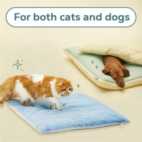 img 3 attached to 🐾 ARRR Pet Crate Bed Mat - Self-Heating & Cooling, Double-Sided, Water-Resistant Cushion Kennel Pad. Ideal for Small to Medium Cats and Dogs. Fluffy Dog Bed Blanket, Machine Washable. Yellow, Size L.