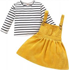 img 4 attached to Fall/Winter Toddler Girl Overall Outfits With Long Sleeve Stripe Top And Braces Skirt - Infant Girl'S Clothing Set