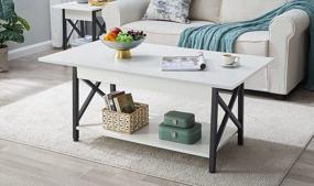 img 2 attached to Farmhouse Rustic Coffee Table With Storage Shelf For Living Room - 43.3 X 23.6 Inch, Easy Assembly, White