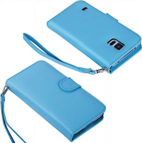 img 3 attached to Синий чехол-кошелек из искусственной кожи с откидной крышкой для Samsung Galaxy S5 - держатель кредитной карты, ремешок на запястье и магнитная застежка