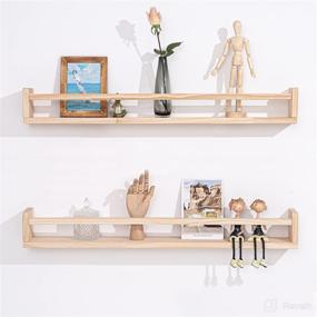 img 3 attached to Set of 2 Wooden Nursery Book Shelves - 36-Inch Natural Wood Wall Bookshelves for Kids and Babies - Floating Bookshelves for Wall Decor, Toy Storage, Photo Display - Versatile Organizer for Bathroom, Living Room - Customizable with Dye Option