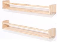 set of 2 wooden nursery book shelves - 36-inch natural wood wall bookshelves for kids and babies - floating bookshelves for wall decor, toy storage, photo display - versatile organizer for bathroom, living room - customizable with dye option логотип