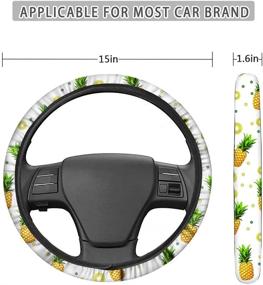 img 3 attached to 🚗 FKELYI Black Gold Car Steering Wheel Cover+Seat Belt Pads Set - Anti-Slip Neoprene Wrap, Universal Fit for Vehicle SUV Truck Van