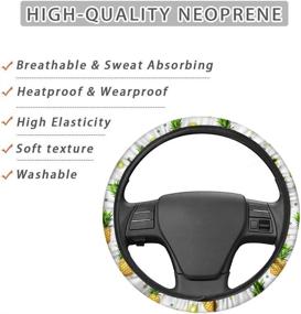 img 2 attached to 🚗 FKELYI Black Gold Car Steering Wheel Cover+Seat Belt Pads Set - Anti-Slip Neoprene Wrap, Universal Fit for Vehicle SUV Truck Van