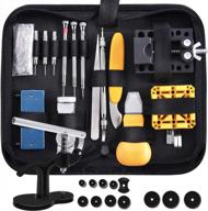 watch repair kit, cridoz 181pcs watch tools kit including watch link removal tool, watch case back opener, watch press tool and instruction manual for watch band sizing and watch battery replacement logo