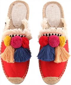 img 2 attached to U-Lite Women'S Comfort Red Tassel & Fluffy Ball Embellishment Canvas Mule Shoes Espadrilles