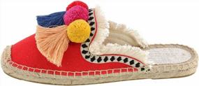 img 1 attached to U-Lite Women'S Comfort Red Tassel & Fluffy Ball Embellishment Canvas Mule Shoes Espadrilles