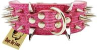 🐶 stylish and edgy: 19"-23" pink faux croc leather spiked dog collar - 2" wide with 40 large spikes логотип