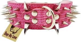 img 4 attached to 🐶 Stylish and Edgy: 19"-23" Pink Faux Croc Leather Spiked Dog Collar - 2" Wide with 40 Large Spikes