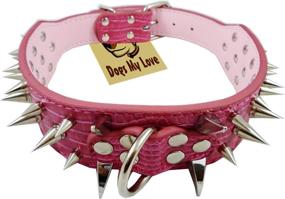 img 2 attached to 🐶 Stylish and Edgy: 19"-23" Pink Faux Croc Leather Spiked Dog Collar - 2" Wide with 40 Large Spikes