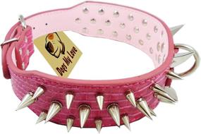 img 3 attached to 🐶 Stylish and Edgy: 19"-23" Pink Faux Croc Leather Spiked Dog Collar - 2" Wide with 40 Large Spikes