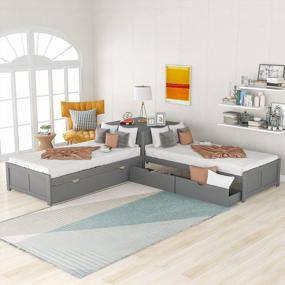 img 1 attached to Twin Size L-Shaped Platform Bed With Trundle, Merax Storage Daybed, Convertible Two Drawers And Built-In Desk For Living Room, Bedroom, Guest Room - No Box Spring Needed (Grey)