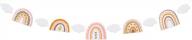 яркий радужный декор детской: бохо настенный баннер с белыми облаками и веревкой для тематической вечеринки baby shower. логотип
