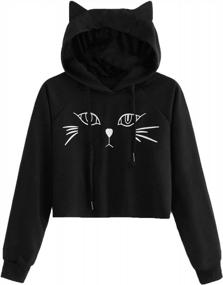 img 4 attached to Feline Chic: SweatyRocks Women'S Long Sleeve Hoodie Crop Top With Cat Print