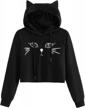 feline chic: sweatyrocks women's long sleeve hoodie crop top with cat print logo
