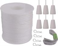 60 yards 2.0mm white nylon braided lift shade cord on y-axis roll with 6 pack white wood cord knobs + soft tape logo