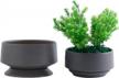 set of 2 modern matte grey ceramic planters with drainage hole and saucer for indoor bonsai and house plants logo