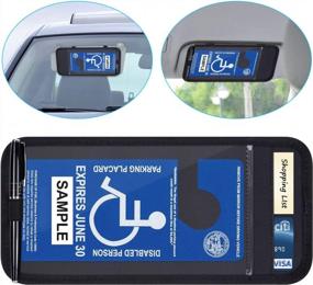 img 4 attached to Black Handicap Placard Holder For Car Sun Visor - Wisdompro Disabled Parking Permit Sign Protector With Note Paper Slot, Pen Holder, And Elastic Strap For Auto