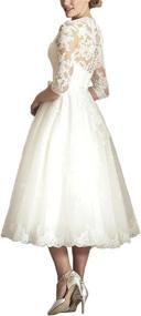 img 3 attached to Stunning Abaowedding Women'S V-Neck Tea-Length Wedding Dress With Long Sleeves