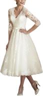 stunning abaowedding women's v-neck tea-length wedding dress with long sleeves logo