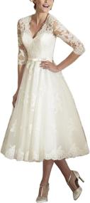 img 4 attached to Stunning Abaowedding Women'S V-Neck Tea-Length Wedding Dress With Long Sleeves