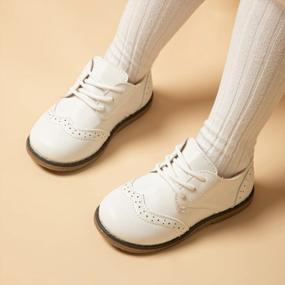 img 2 attached to 👞 Удобные замшевые затяжные туфли Оксфорд для маленьких девочек и мальчиков - идеальны для школьной формы и особых случаев (малыш/маленький ребенок)
