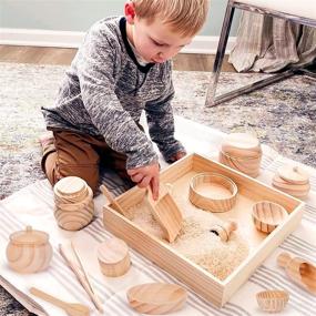 img 2 attached to Wooden Sensory Bin Tools Set for Toddlers - Montessori Toys, Sensory Toys for Fine Motor Development - Includes 12 Wooden Scoops and Tongs for Transfer Work and Motor Skills Learning