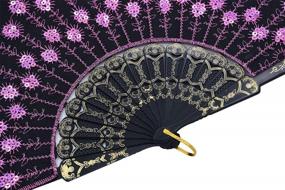 img 2 attached to Handmade Colorful Embroidered Flower Peacock Pattern Sequin Folding Fans For Women By Amajiji - Elegant Pink Fabric Design