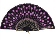 handmade colorful embroidered flower peacock pattern sequin folding fans for women by amajiji - elegant pink fabric design логотип