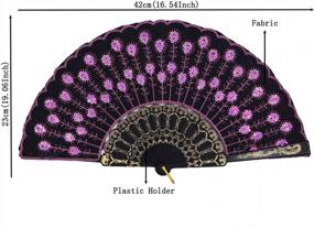 img 3 attached to Handmade Colorful Embroidered Flower Peacock Pattern Sequin Folding Fans For Women By Amajiji - Elegant Pink Fabric Design