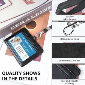 img 2 attached to PU Leather Horizontal ID Badge Holder With Clear Window & Credit Card Slot + Detachable Neck Lanyard - Black