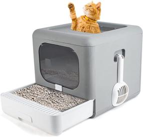 img 4 attached to 🐱 Extra-Large Collapsible Cat Litter Box, Top Entry Litter Box with Scoop and Filter, Odor-Proof & Splash-Proof, Drawer-Style Kitty Litter Box, Effortless Assembly and Cleaning