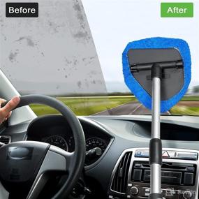 img 1 attached to 🚗 2 Packs Windshield Cleaner with Detachable Handle, 6 Reusable Microfiber Pads, 2 Spray Bottles - Perfect Car Window Cleaning Tool for Interior & Exterior - Car Cleanser Brush Kit