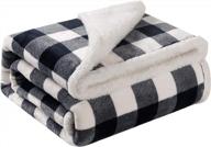 🔳 bobor buffalo plaid throw blanket for couch bed, black white checker plaid pattern christmas decorative throw blanket, soft comfortable lightweight fuzzy blanket (black white sherpa, 50"x60") logo