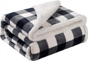 img 4 attached to 🔳 BOBOR Buffalo Plaid Throw Blanket for Couch Bed, Black White Checker Plaid Pattern Christmas Decorative Throw Blanket, Soft Comfortable Lightweight Fuzzy Blanket (Black White Sherpa, 50"x60")