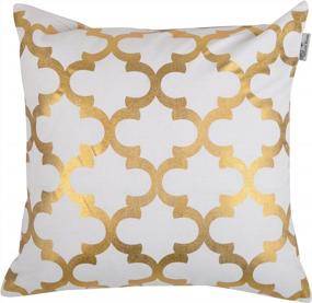 img 3 attached to Cotton Canvas Square Foil Print Cushion Cover, Set Of 2 Throw Pillow Cases For Home Sofa Couch Chair Back Seat, 18X18 Inches Trellis Pattern With Gold Foil Print