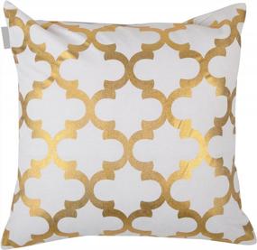 img 2 attached to Cotton Canvas Square Foil Print Cushion Cover, Set Of 2 Throw Pillow Cases For Home Sofa Couch Chair Back Seat, 18X18 Inches Trellis Pattern With Gold Foil Print