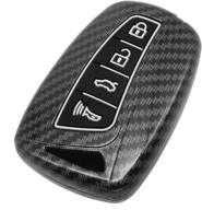 tangsen smart key fob cover: hyundai azera equus genesis santa fe sport 4 button keyless entry remote - black carbon fiber pattern abs silicone rubber luminous black логотип