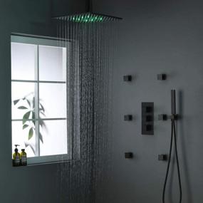 img 2 attached to Luxury Black Thermostatic Shower System With Body Jets, 12" Ceiling Rainfall Shower Faucet Fixtures Set With Mixer Valve And Handheld Brass Shower Combo Kit For Modern Bathroom