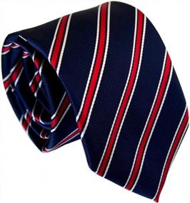 img 4 attached to Men'S Striped Silk Tie Classic Blue Red Jacquard Woven Formal Necktie