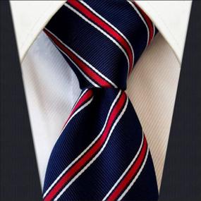 img 1 attached to Men'S Striped Silk Tie Classic Blue Red Jacquard Woven Formal Necktie