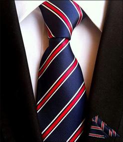 img 3 attached to Men'S Striped Silk Tie Classic Blue Red Jacquard Woven Formal Necktie