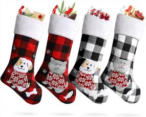 img 4 attached to Set Of 4 Buffalo Plaid Christmas Stockings For Festive Xmas Décor By Shareconn
